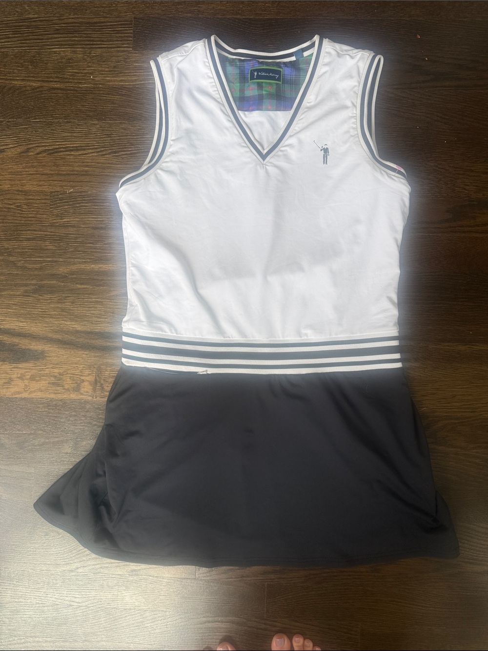 White & Black Sleeveless Tennis Dress with Striped Waist